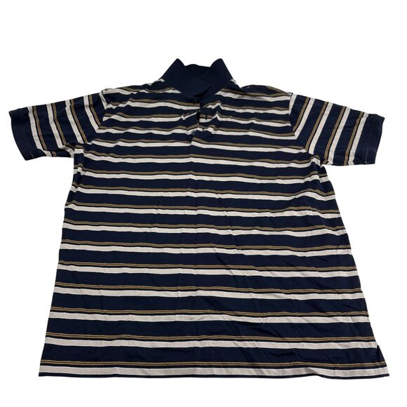 Hart Schaffner Marx Striped Polo Shirt Navy/Beige/White Men's size Large - Picture 4 of 6